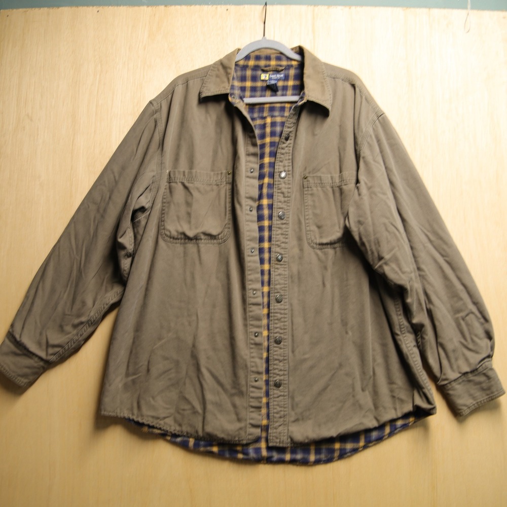 Duck Head Mens Canvas Shirt Jacket Flannel Lined Olive Green Plaid Like Carhart